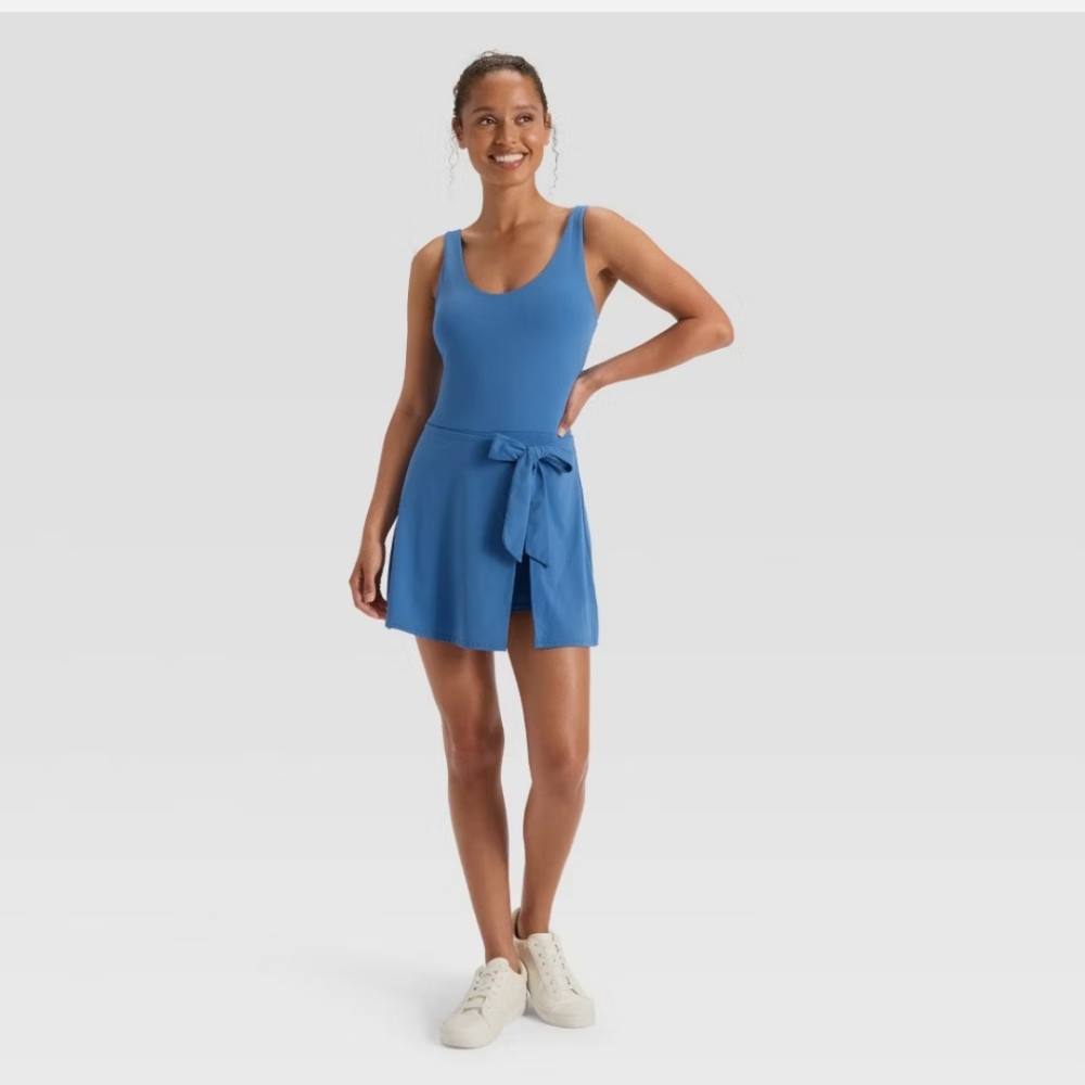 🍵 JoyLab Knit Front Tie Active Dress • Cornflower Blue